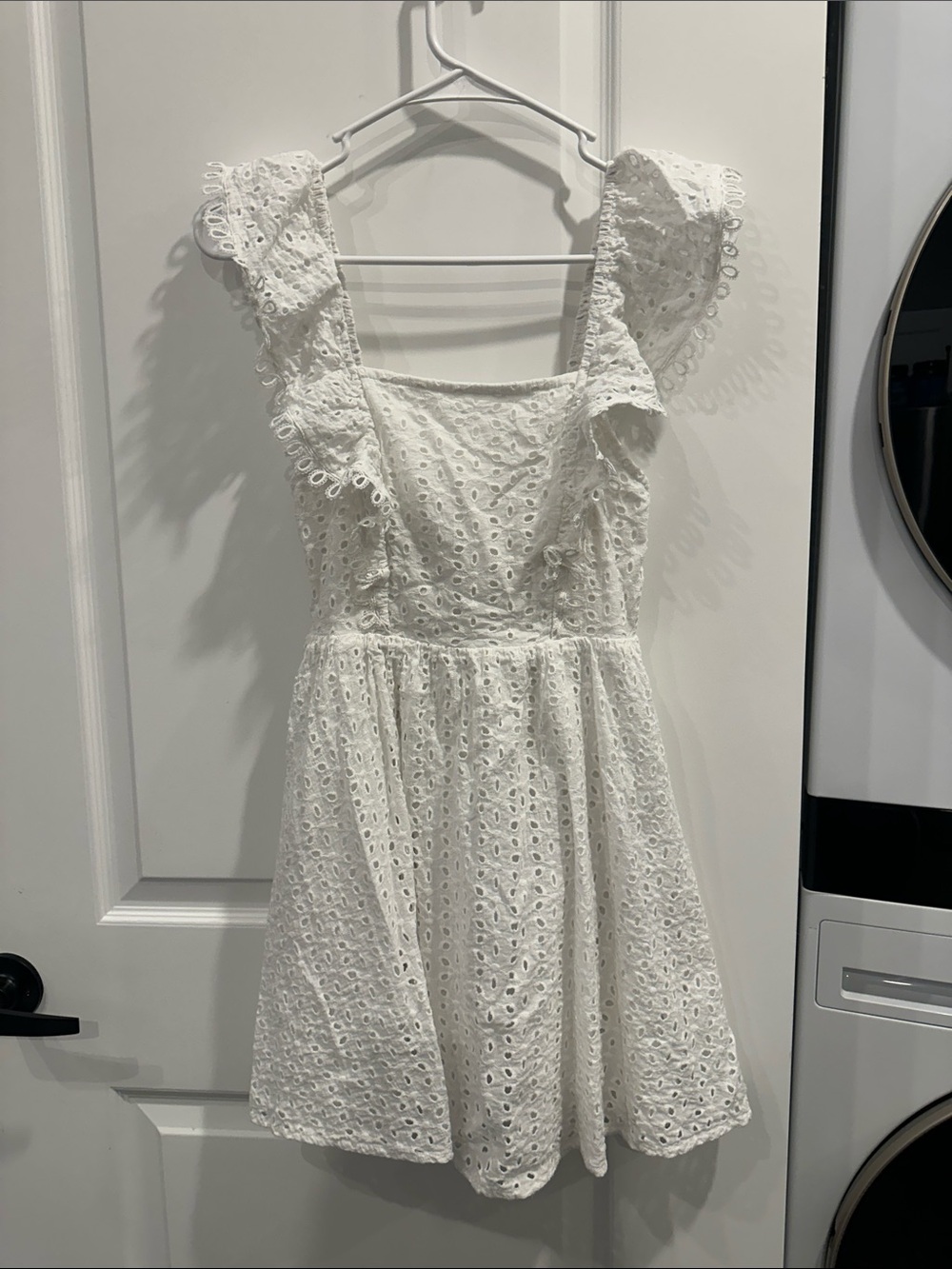 White Eyelet Ruffle-Sleeve Sundress